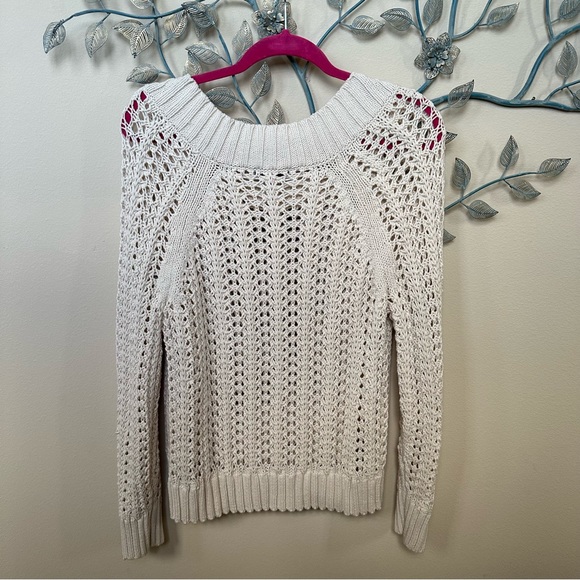 J. Crew Cream Wide Neck Beach Sweater with Pointelle Stitch Coastal Grannycore - Picture 3 of 6